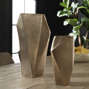 Geoform - Indoor-Outdoor Vases (Set of 2) - Brass