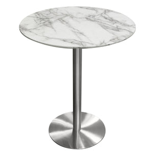 Stella 36" Round Bar Height Table w/ Faux Marble Top and Brushed Silver Metal Base by Diamond Sofa