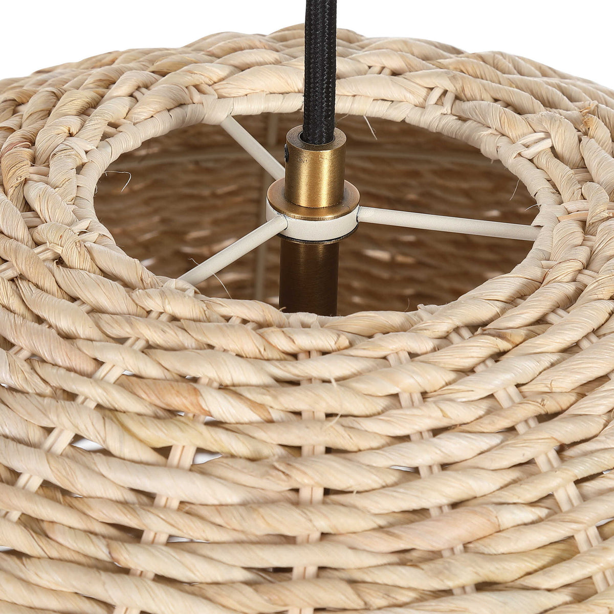 Seagrass 1-light dome pendant light in light brown with woven seagrass shade, designed for stylish pendant lighting by Uttermost