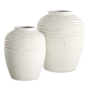 Luna - Ridge Ceramic Vases (Set of 2) - White