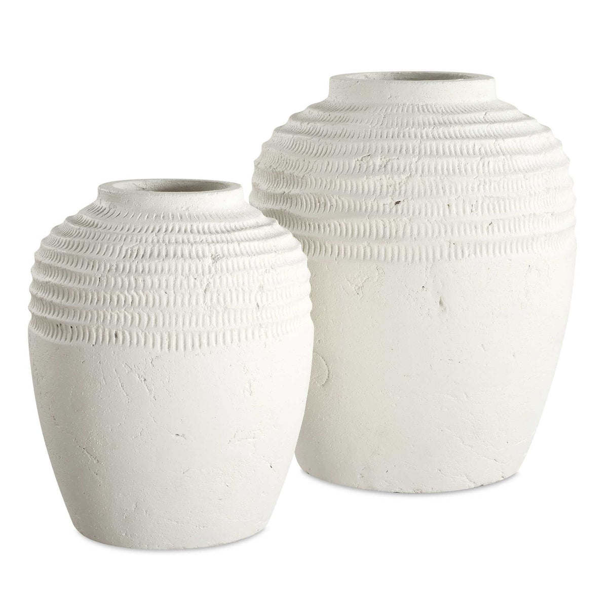 Luna - Ridge Ceramic Vases (Set of 2) - White