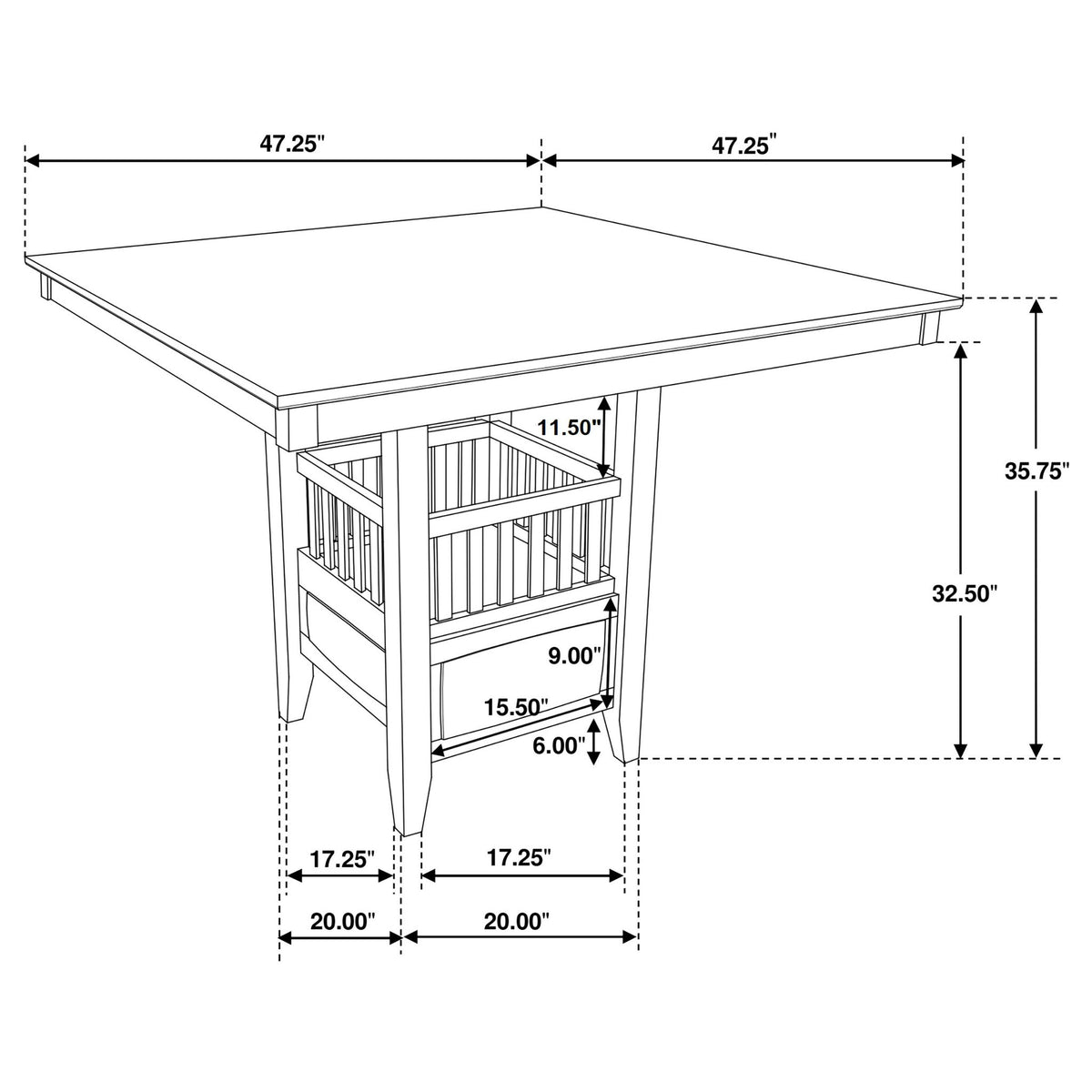 Finley - Square Counter Table With Storage Pedestal Dining Table - Espresso