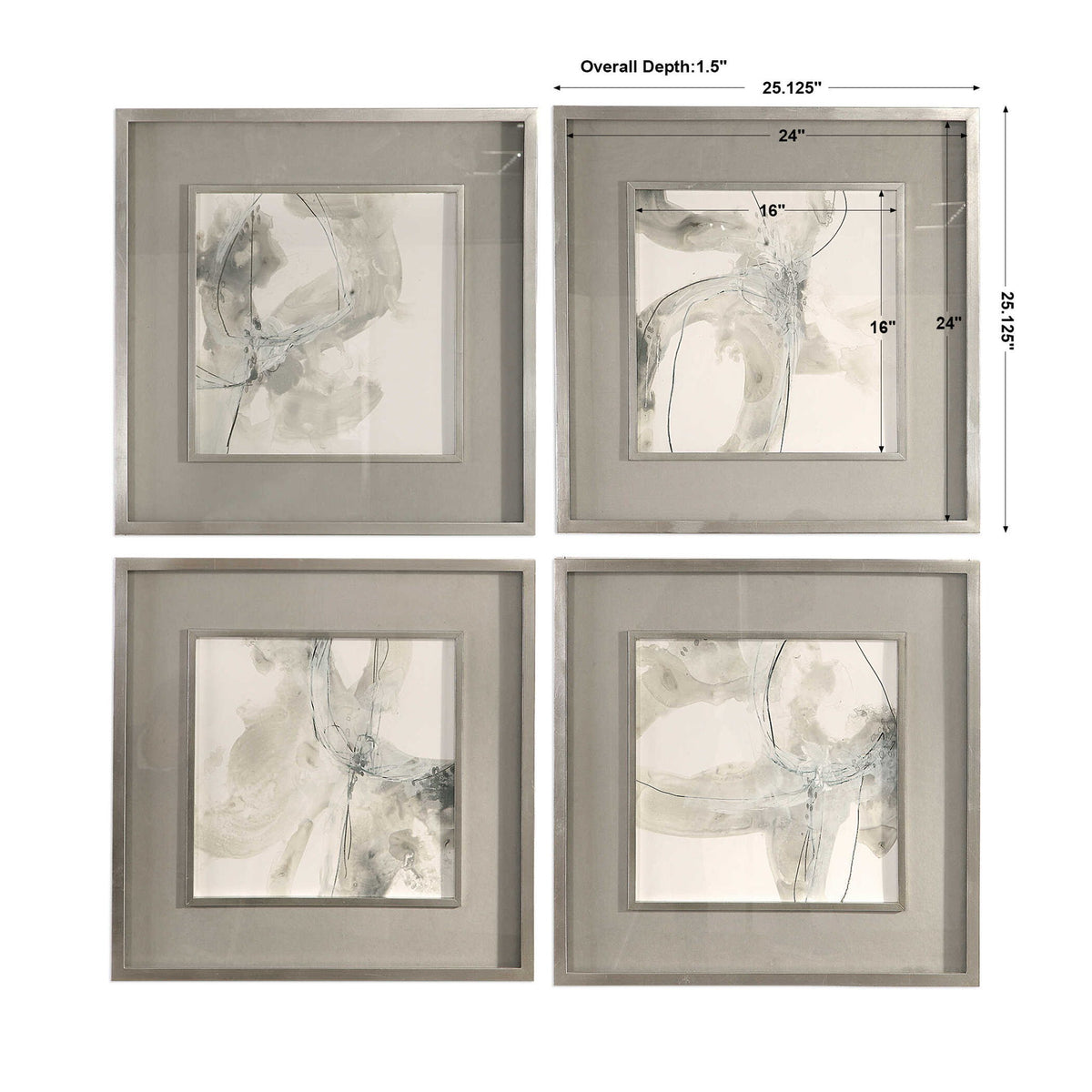 Set of four beige framed art prints featuring abstract divination-themed designs by Uttermost.
