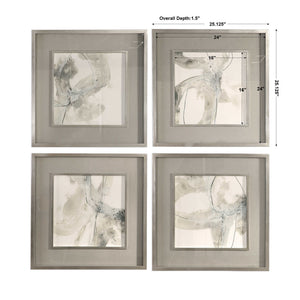 Set of four beige framed art prints featuring abstract divination-themed designs by Uttermost.