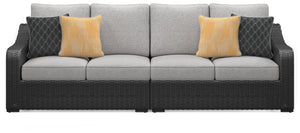 Beachcroft - 2-Piece Outdoor Loveseat with Cushion - Black / Light Gray - R&R Furniture Gallery (Fountain Valley, CA)