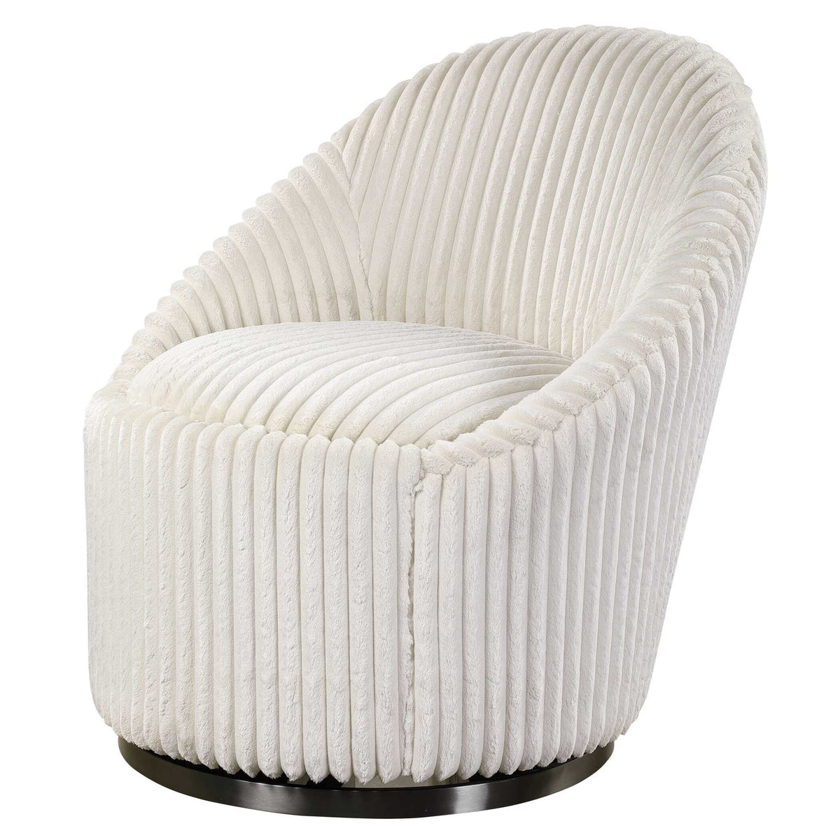Uttermost Crue Fabric Swivel Chair with plush upholstery and modern design, showing a comfortable, stylish seating option.