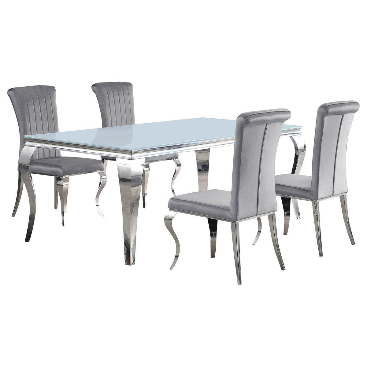 Carone 5-piece 81-inch Rectangular White Glass Dining Set Grey
