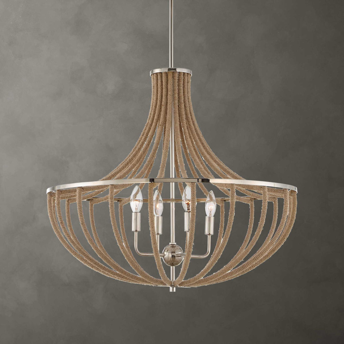 Lovelock - 4 Light Rope Empire Chandelier - Light Brown