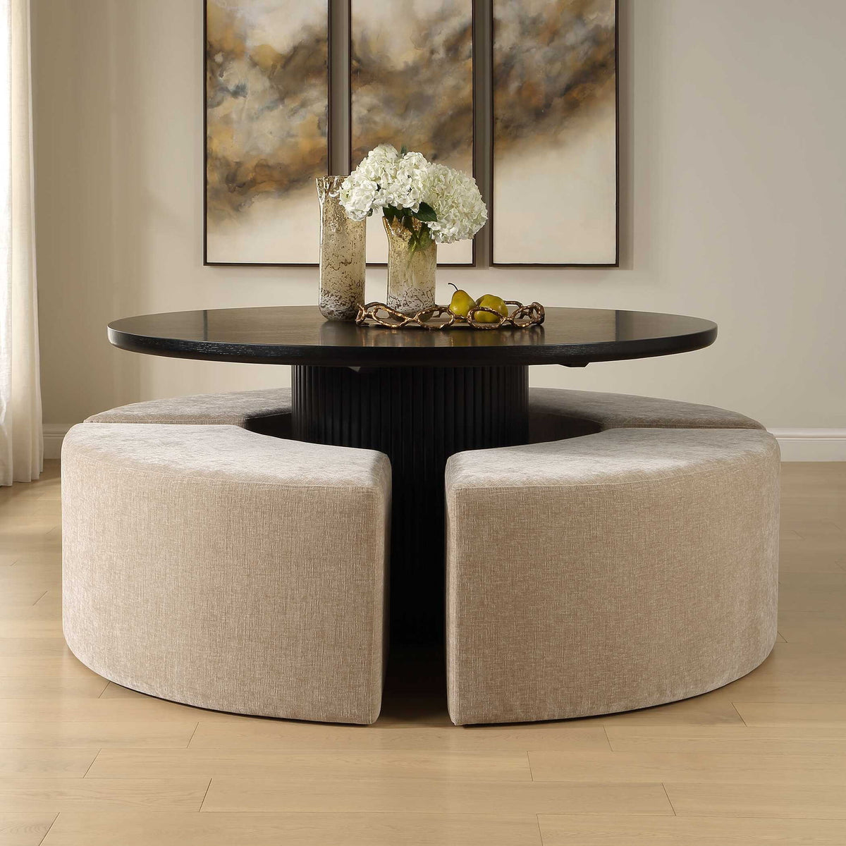 Khai - Rounded Plush Dining Bench - Brown