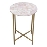 Mika Round Accent Table w/ Rose Quartz Top w/ Brass Base by Diamond Sofa
