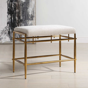 Karleen - Plush Small Brass Bench - White
