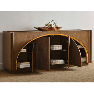 High Light - Lighted 4 Door Console Cabinet - Woodtone