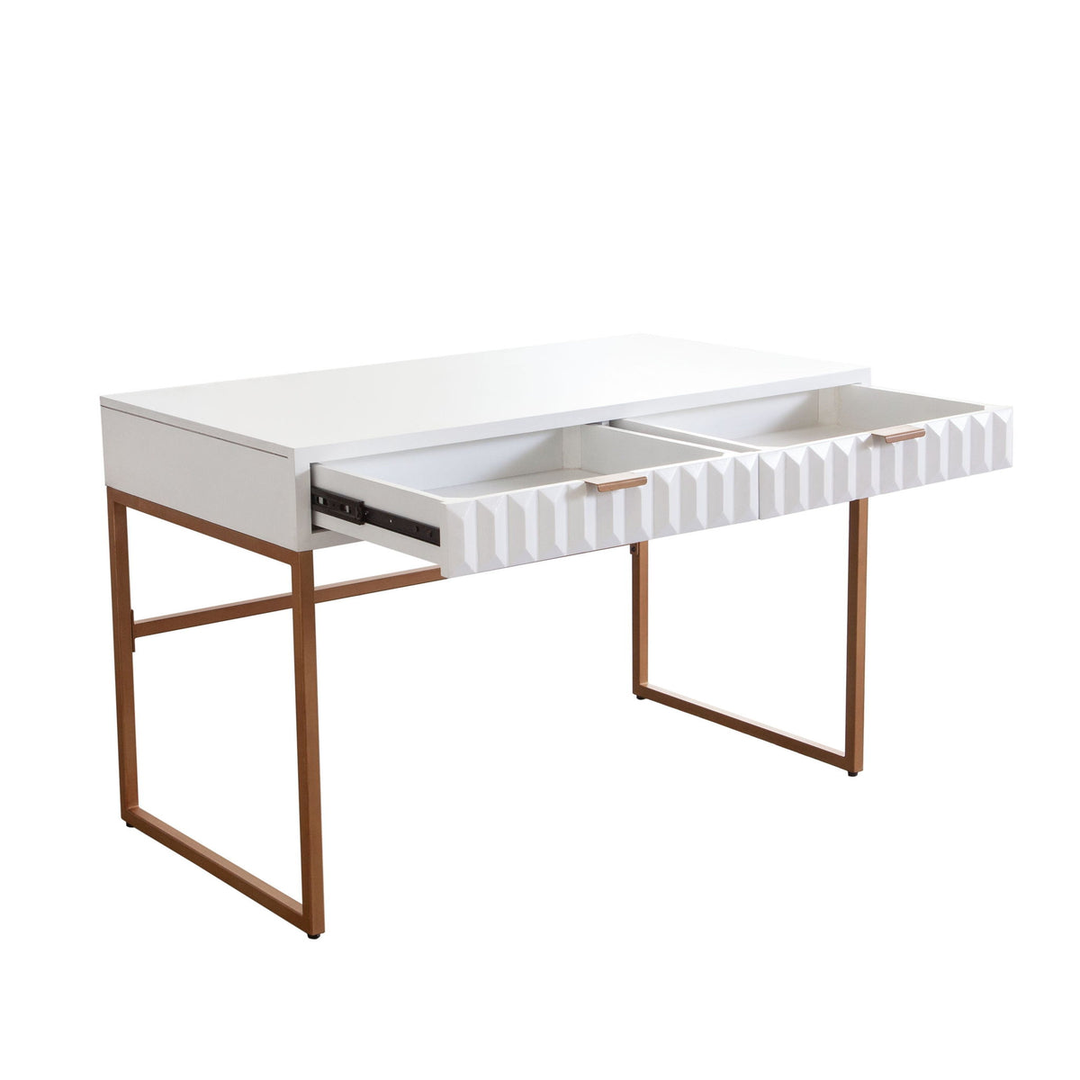 Spectrum 2-Drawer Solid Mango Wood Desk in White Finish w/ Gold Finished Iron Legs by Diamond Sofa