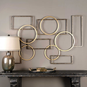 Elias wall art by Uttermost featuring bronze and gold tones, decorative metal wall decor with abstract design.
