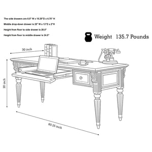 Huntington - Writing Desk - Antique Vintage Pecan