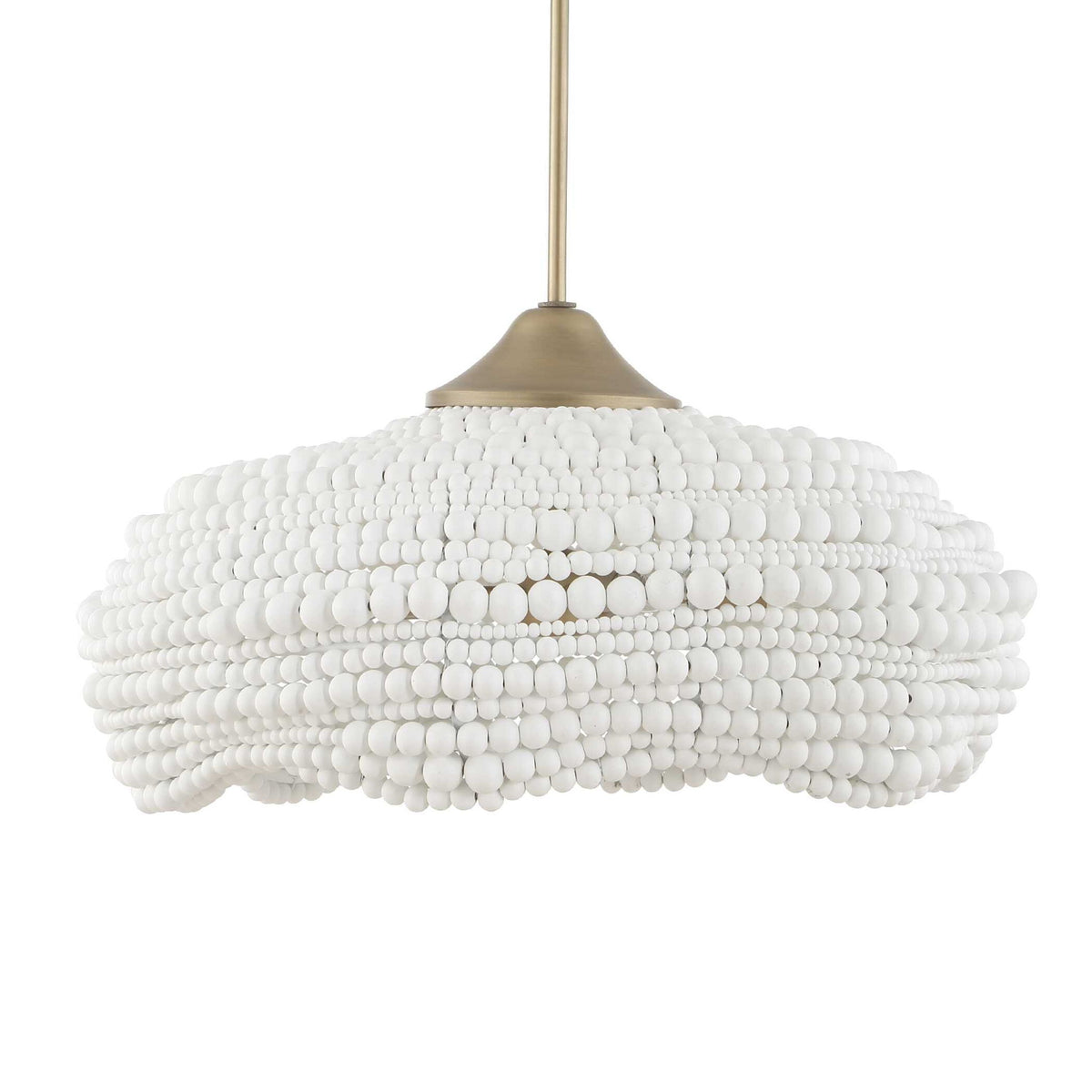 Uttermost Biddeford 5-light beaded pendant in white with intricate beaded design, hanging from a sleek fixture for modern decor.