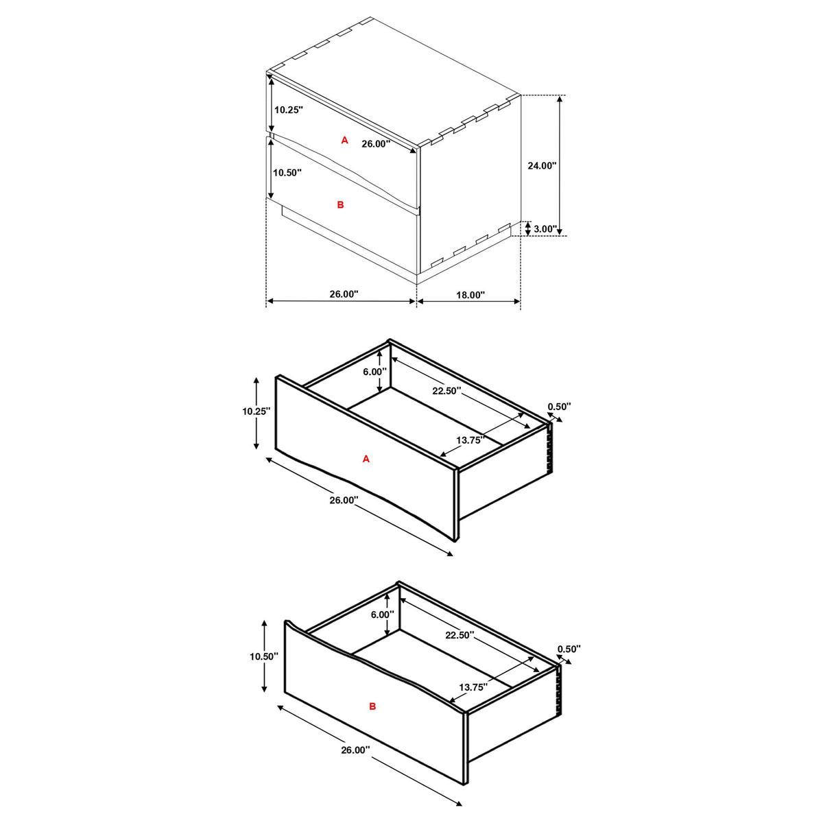 2 Drawer Nightstand With Drawer - Brown