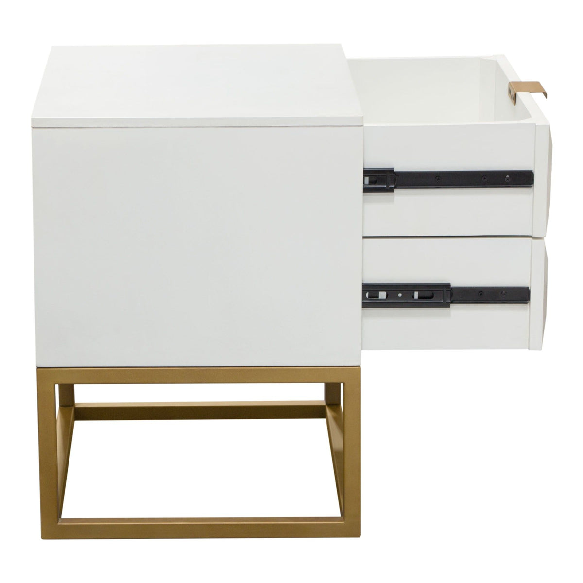 Spectrum 2-Drawer Solid Mango Wood Accent Table in White Finish w/ Gold Finished Iron Legs by Diamond Sofa