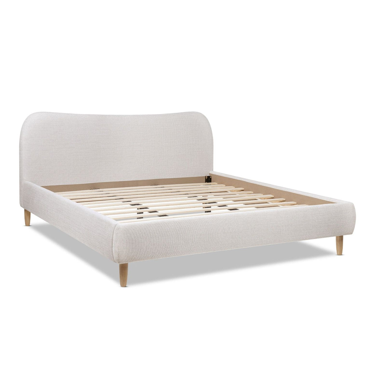 Roman - King Curved Headboard Upholstered Platform Bed - Light Beige