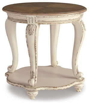 Realyn - Round End Table - White / Brown - R&R Furniture Gallery (Fountain Valley, CA)