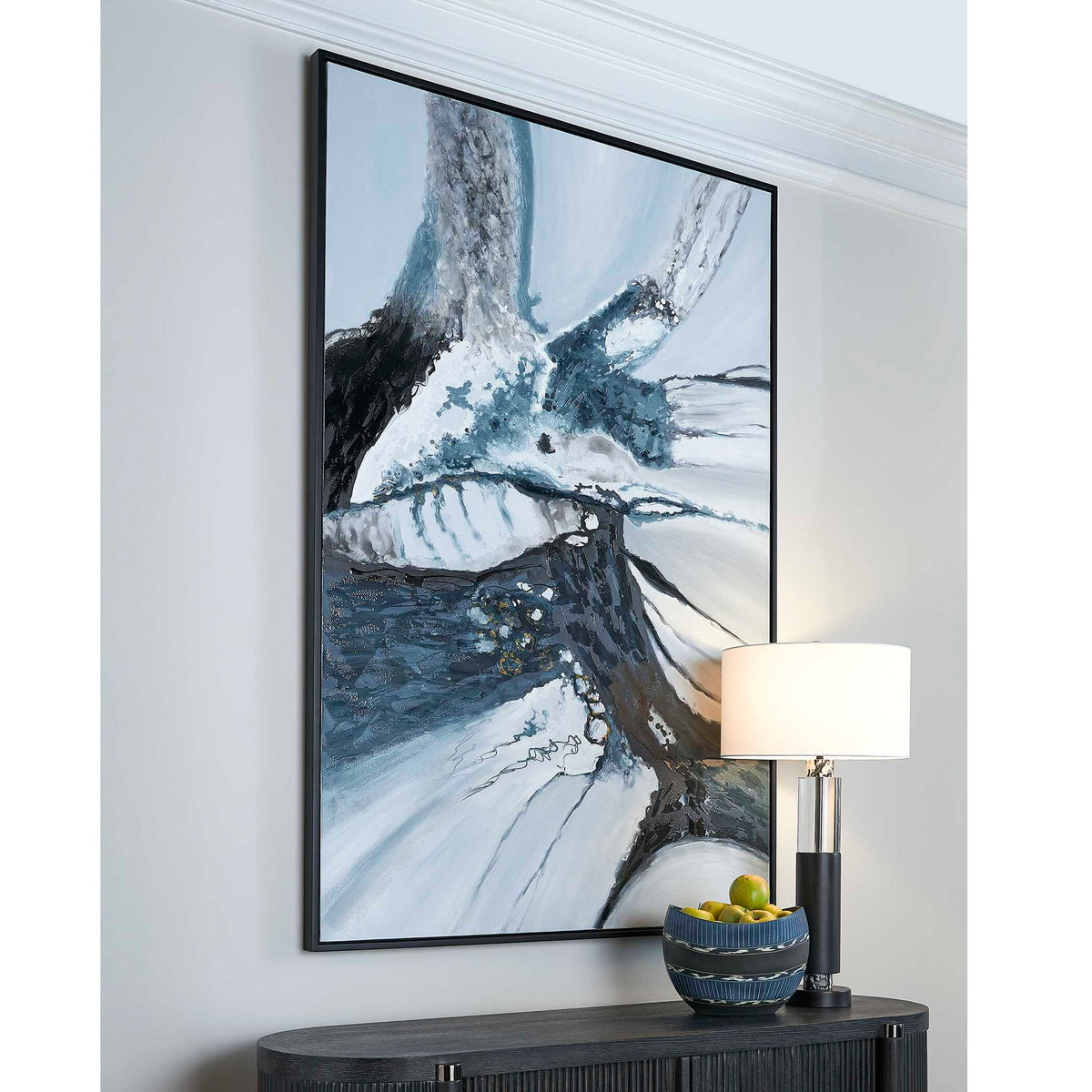 Go With The Flow - Hand Painted Canvas - Black / Blue / Gray