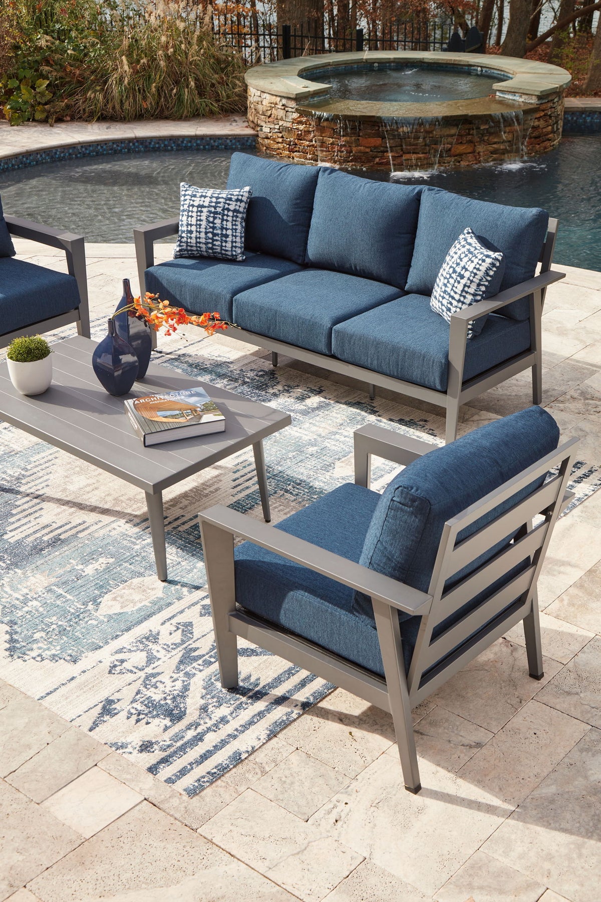 Gali - Sofa / Chairs / Table Set (Set of 4) - Gray / Blue - R&R Furniture Gallery (Fountain Valley, CA)
