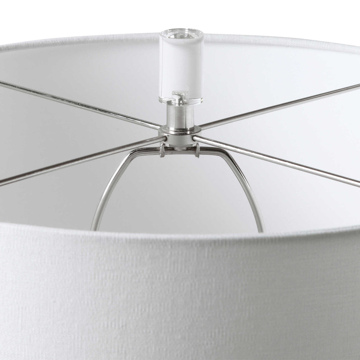 White Caelina textured table lamp by Uttermost, featuring a modern design with a detailed textured ceramic base.