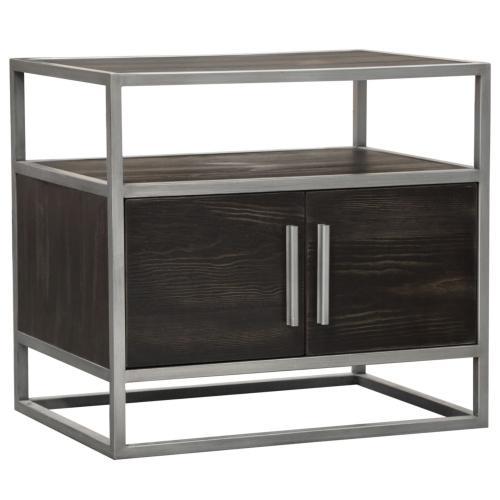 Empire 2-Door End Table in Dark Brown Veneer w/ Hand brushed Silver Metal Frame