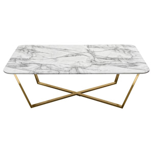 Vida Rectangle Cocktail Table w/ Faux Marble Top and Brushed Gold Metal Frame by Diamond Sofa