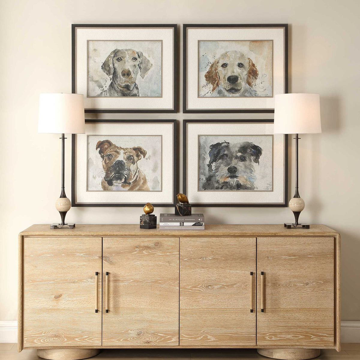 Dog Days - Framed Prints (Set of 4) - Black / Blue / Brown / Gray / Orange / White