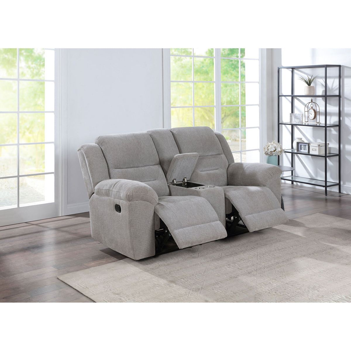 Sebring - Upholstered Manual Reclining Loveseat With Center Storage Console - Gray