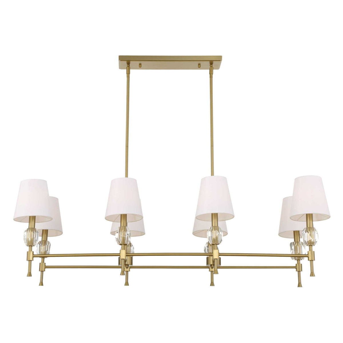 Uttermost Arques 8-light linear chandelier with white and gold finish, featuring sleek modern design and elegant lighting fixtures.