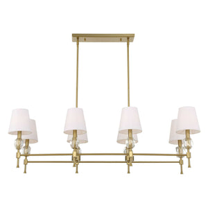 Uttermost Arques 8-light linear chandelier with white and gold finish, featuring sleek modern design and elegant lighting fixtures.