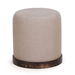 TOV Furniture Como Burl and Cotton Jute Accent Stool in peach with woven design and wooden legs.