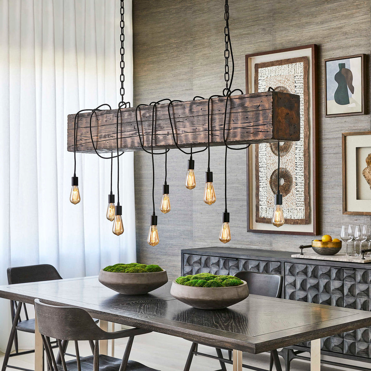 Reading Station - 9 Light Pendant - Bronze / Woodtone
