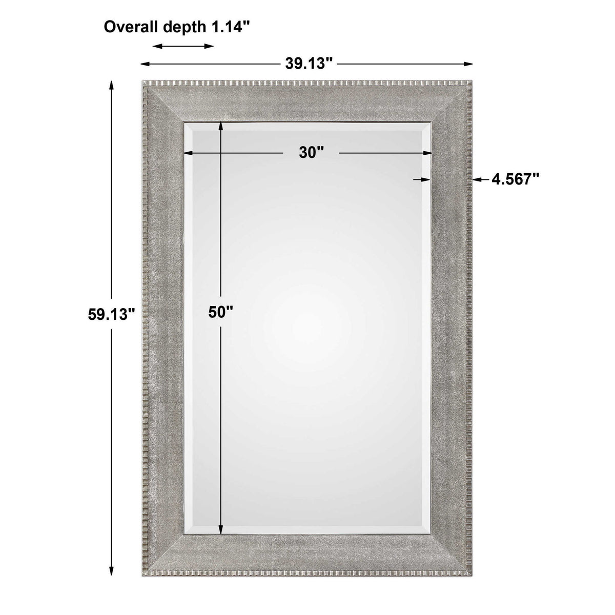 Silver metallic wall mirror from the Leiston collection by Uttermost featuring a sleek, modern design with a reflective surface.