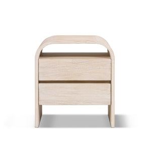 White washed Dune side table by Jennifer Taylor Home with a sleek, modern design and smooth finish.