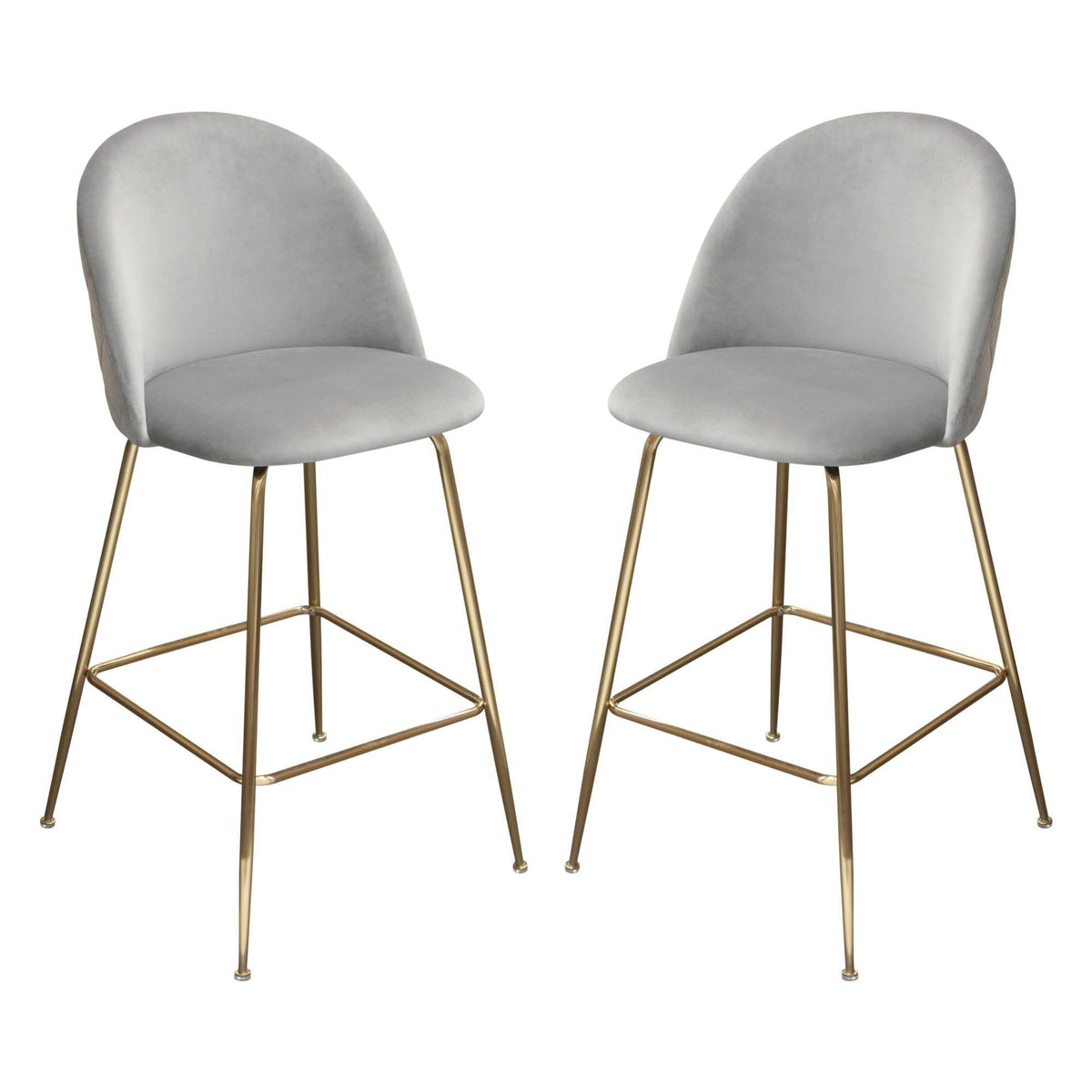 Lilly Set of (2) Bar Height Chairs in Grey Velvet w/ Brushed Gold Metal Legs by Diamond Sofa