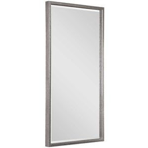 Uttermost Gabelle metallic silver wall mirror with a round, reflective surface and decorative metallic frame.