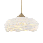 White beaded pendant light by Uttermost with five hanging lights and intricate bead design for modern pendant lighting.