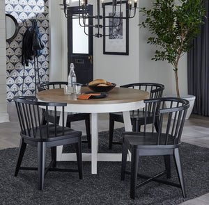 Americana Modern Dining - Round Dining Table And 4 Black Barrel Chairs - Cotton