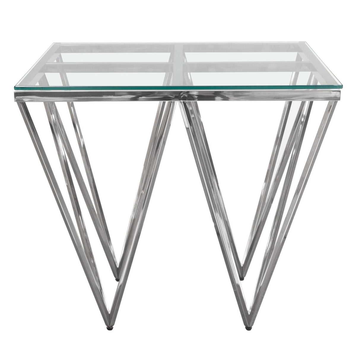 Omni Square End Table with Clear Tempered Glass Top and Polished Stainless Steel Base by Diamond Sofa