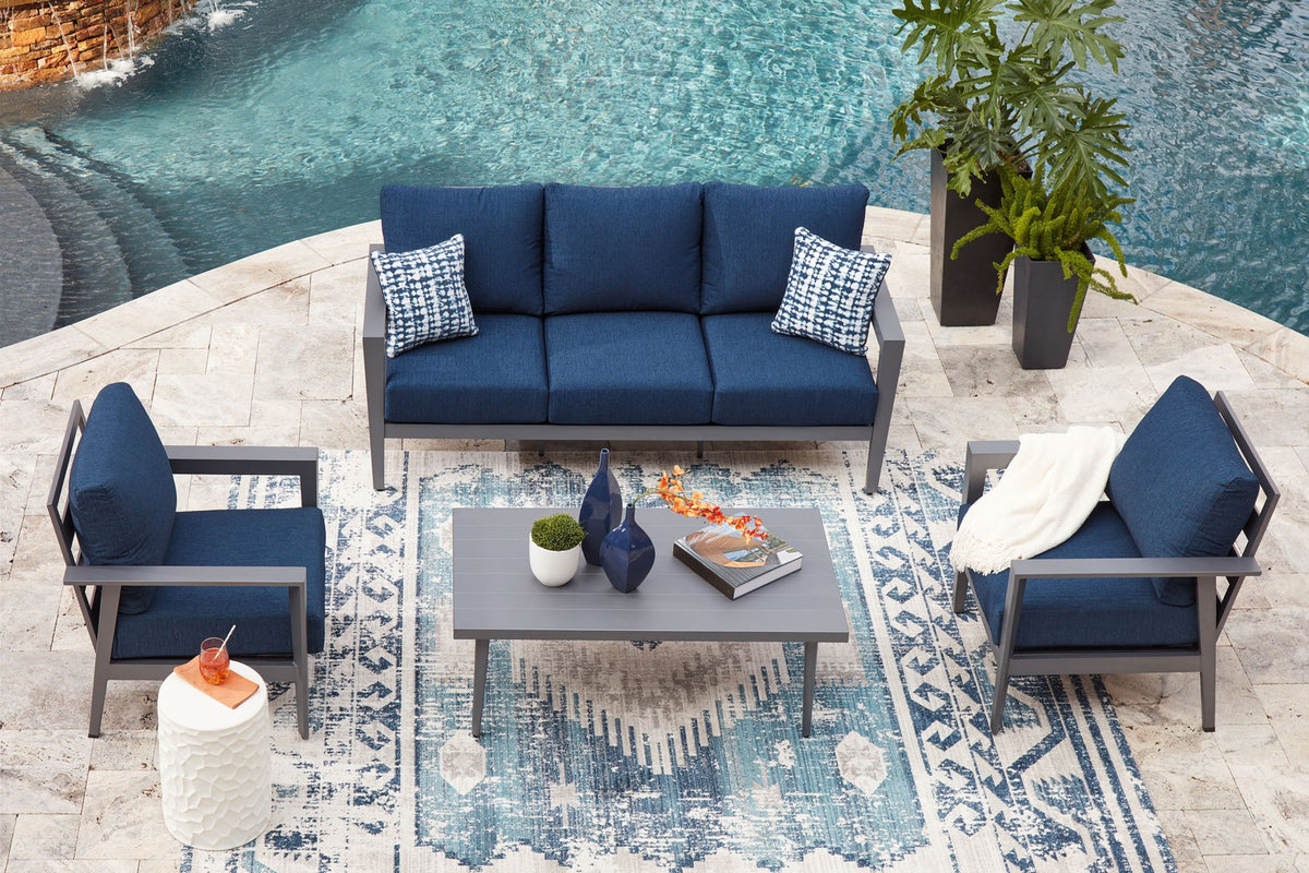 Gali - Sofa / Chairs / Table Set (Set of 4) - Gray / Blue - R&R Furniture Gallery (Fountain Valley, CA)