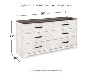 Shawburn - Six Drawer Dresser - Pewter-tone pulls - White / Black / Gray - R&R Furniture Gallery (Fountain Valley, CA)