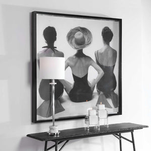 Framed print of 1959 ladies' black swimwear fashion illustration by Uttermost, showcasing vintage swimwear design and style.