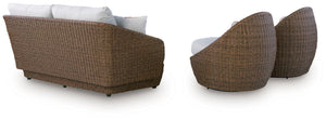 Double Point - Loveseat, Swivel Chairs Set (Set of 3) - Beige - R&R Furniture Gallery (Fountain Valley, CA)