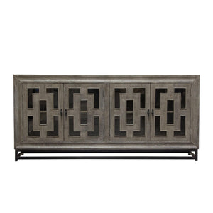 Bastille 76" 4-Door Solid Mango Wood Sideboard in Walnut Grey Finish w/ Black Iron Legs by Diamond Sofa