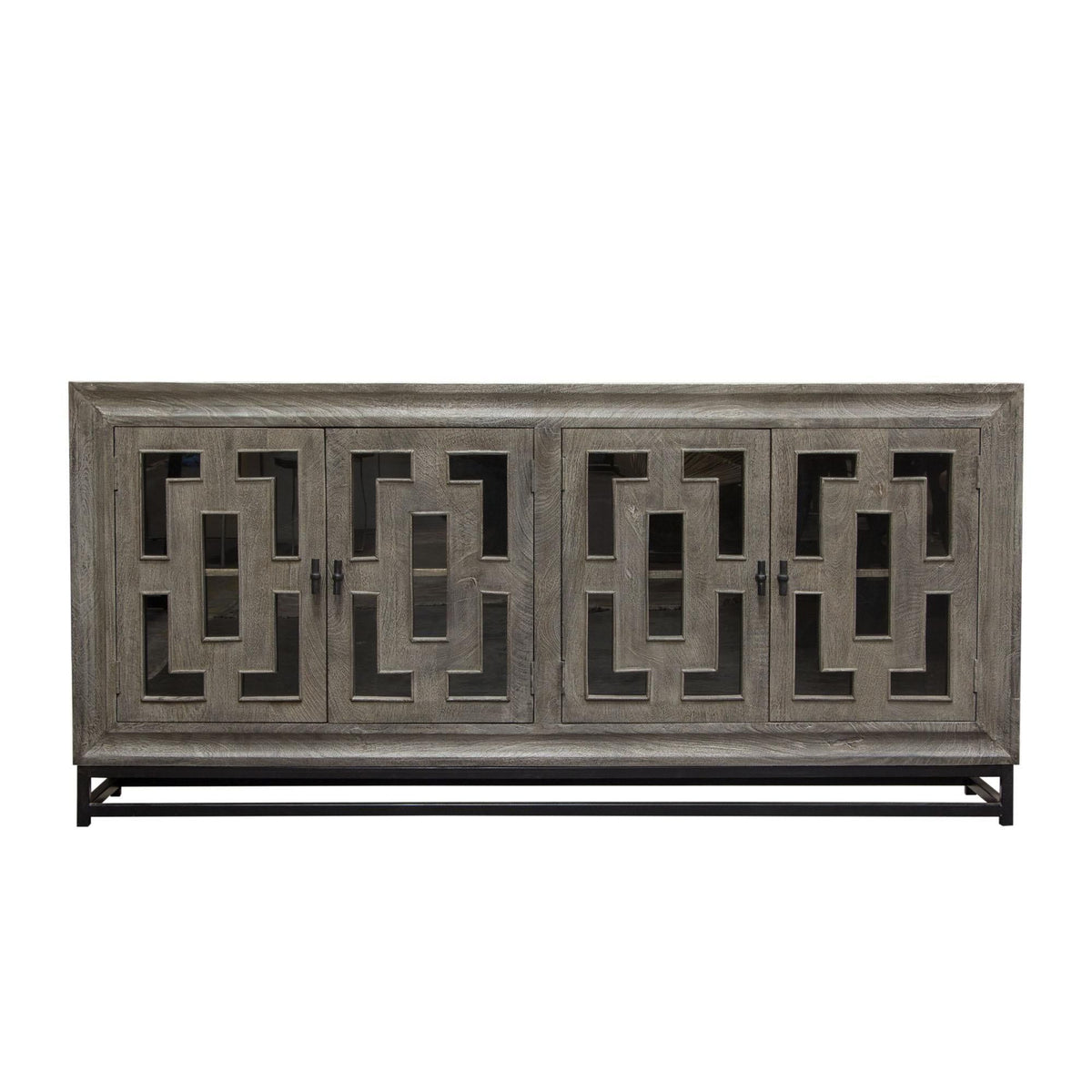 Bastille 76" 4-Door Solid Mango Wood Sideboard in Walnut Grey Finish w/ Black Iron Legs by Diamond Sofa