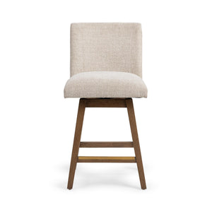 Classic Home Ava swivel counter stool in vanilla oat with a modern design and wooden legs, 24-27 inches height.