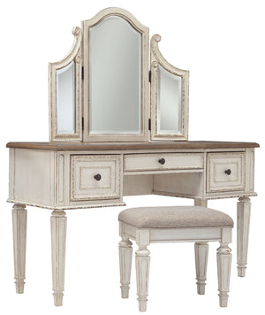 Realyn - Vanity/Mirror/Stool (Set of 3) - White / Brown / Beige - R&R Furniture Gallery (Fountain Valley, CA)
